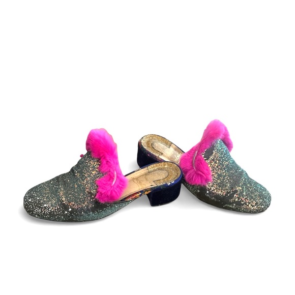 Christian Louboutin Boudiva Glitter Fur House Slip On Mules Slippers Flats - Picture 9 of 11